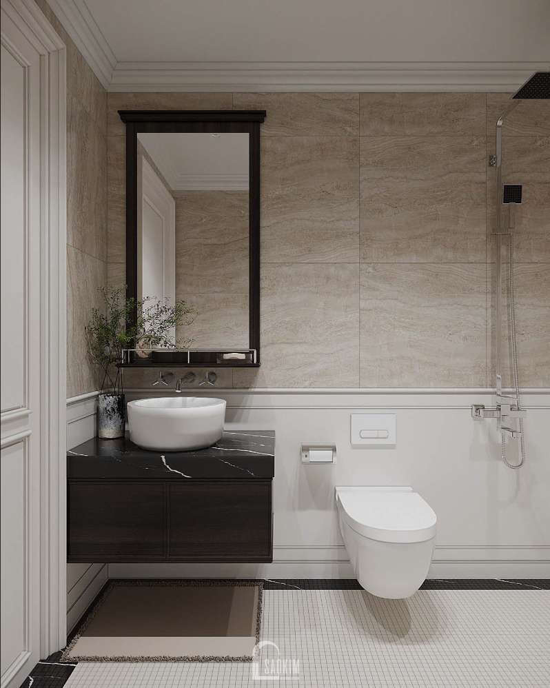 Thiết kế nội thất phòng tắm, wc phong cách Tân Cổ Điển tại nhà ở Thường Tín- Hà Nội
